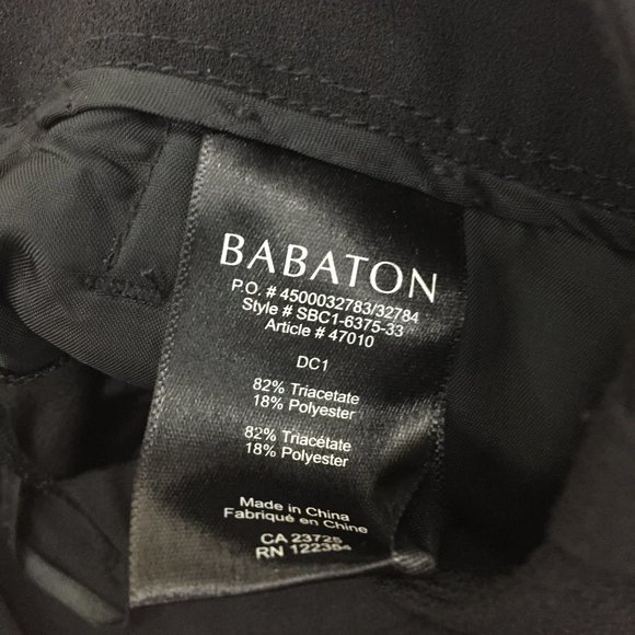 BABATON Black Japanese Fabric Button Hem Pleats Front Tapered Leg Dress Pants - Picture 3 of 9